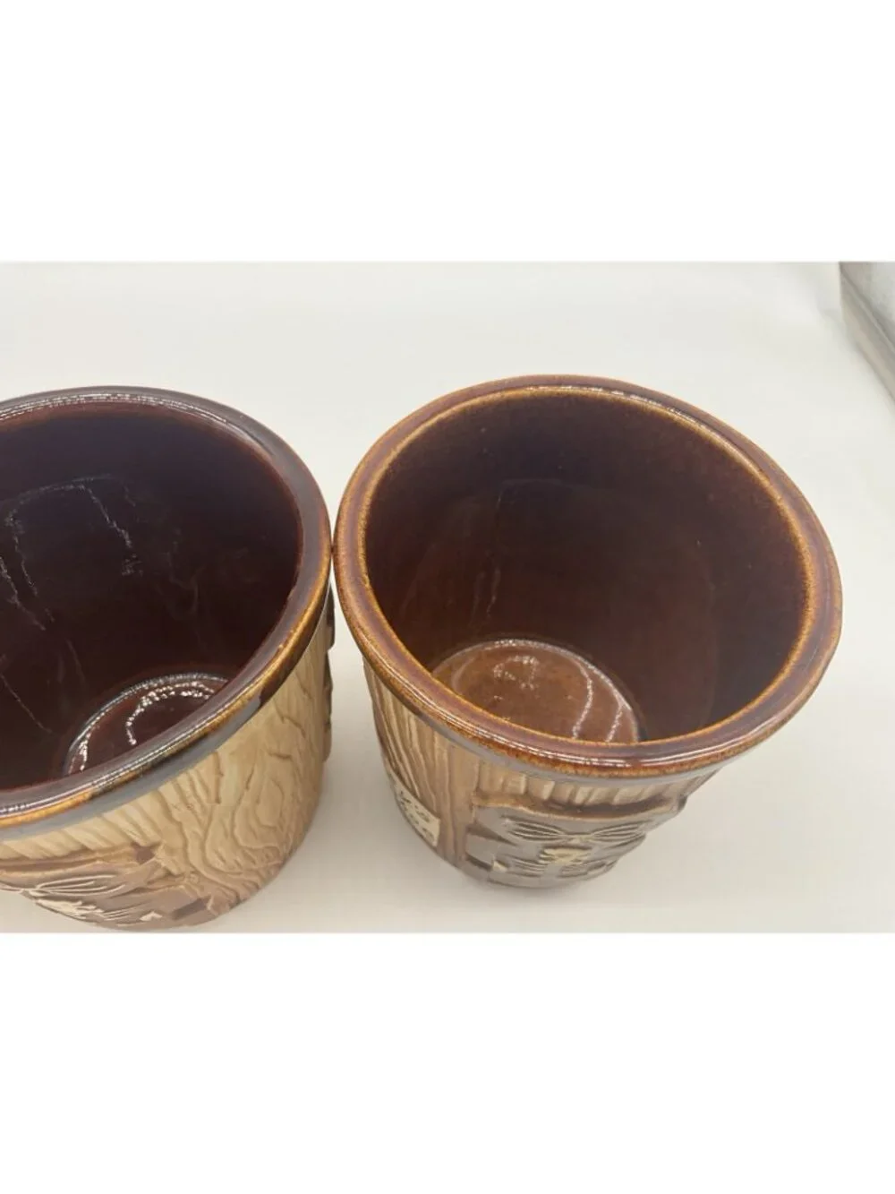 Harveys Lake Tahoe Vintage Tiki Mug Otagiri Brown Bucket Style Set of 4 Barware